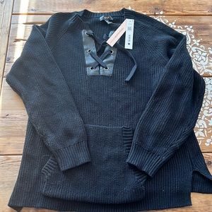 AQUA cotton sweater with default leather open front size L